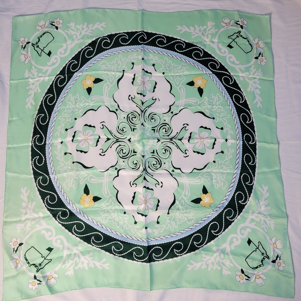 Masters Tournament Golf Green Floral Silk Square Scarf Augusta National 35x35